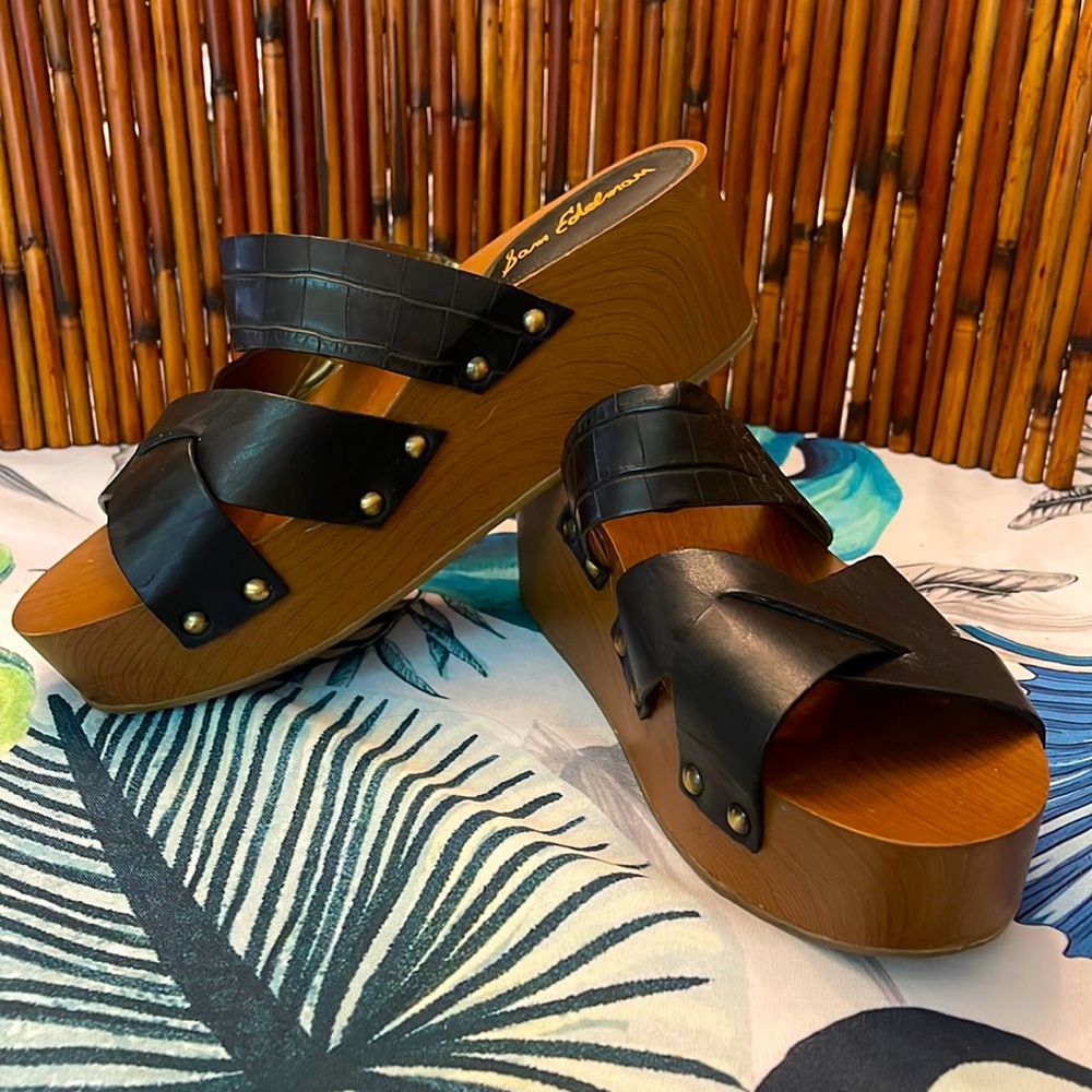 Sam Edelman Platform Sandals Black Leather, size 9.5